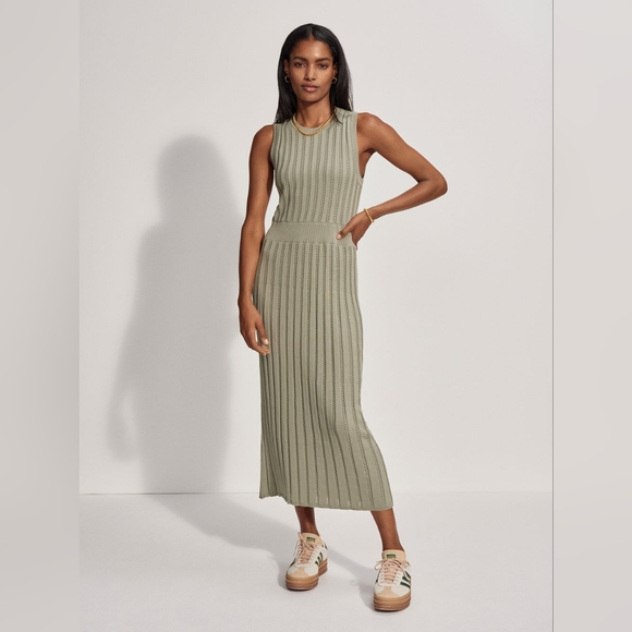Varley Dresses & Skirts - Anthropologie VARLEY Florian Knit Midi Dress NWT Sz L Sage Green Pointelle Knit
